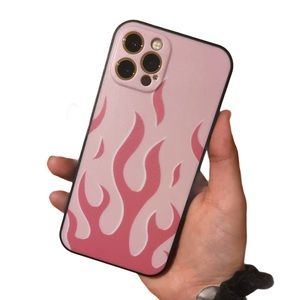 iPhone12 Pro Pink Flames Matte Black Border Case💓